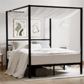ikalido Queen Size Metal Canopy Bed Frame, Modern Four-Poster Platform Bed Frame, Mattress Foundation, Under-Bed Storage Space, 
