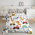Feelyou Construction Comforter Set Kids Cartoon Dinosaur Comforter Cover Set for Boys Equipment Trucks Bedding Set Construction 