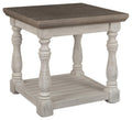 Signature Design by Ashley Havalance Farmhouse Square End Table with Floor Shelf, Vintage Gray & White with Weathered Finish