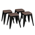 Flash Furniture Metal Dining Table Height Stool with Wooden Seat Set of 4 - Backless Black Kai Commercial Grade Stool - Kai 18 S