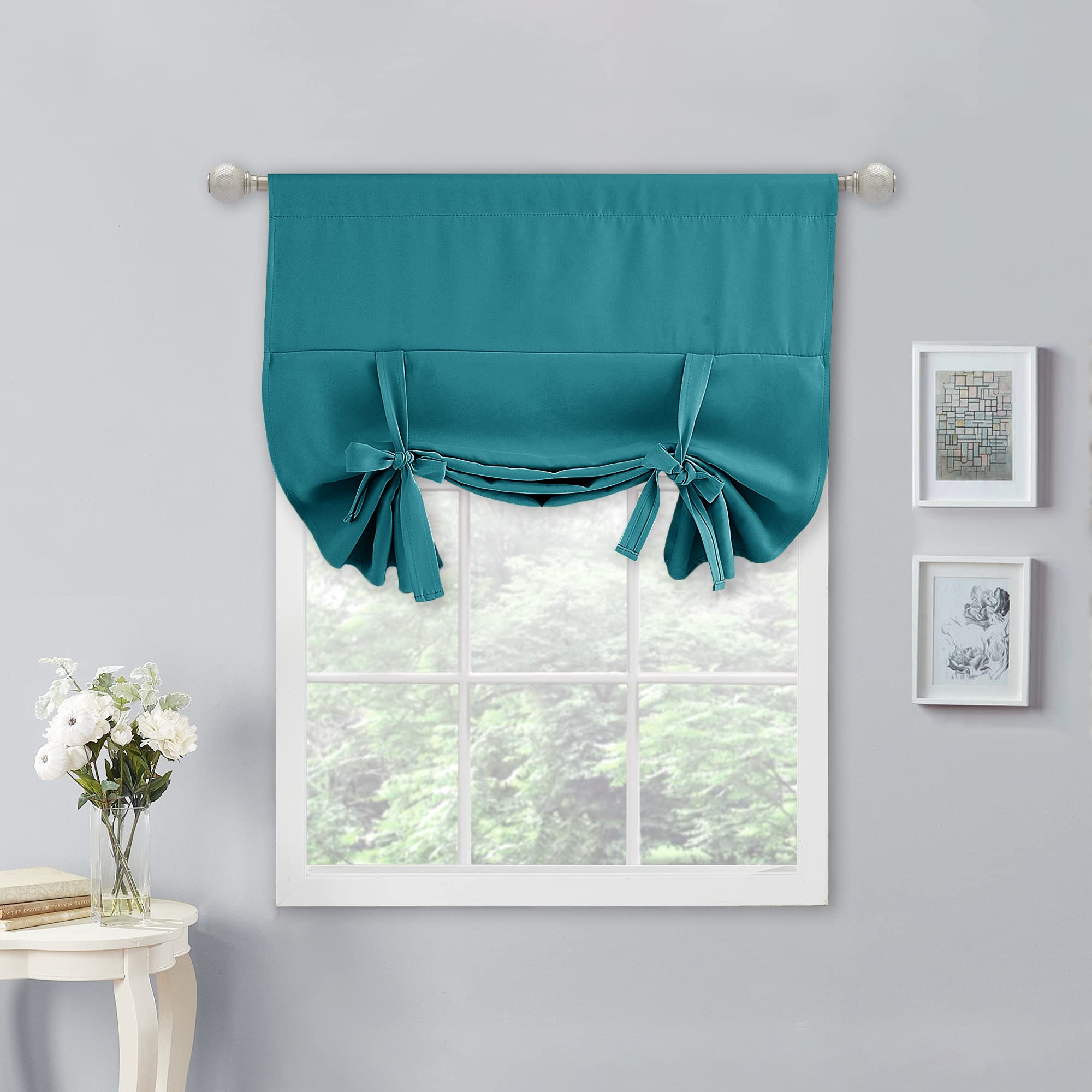 NICETOWN Balloon Shade Blackout Curtain Adjustable Thermal Insulated Tie Up Curtain Panel for Bathroom (Rod Pocket Panel, 34 inc