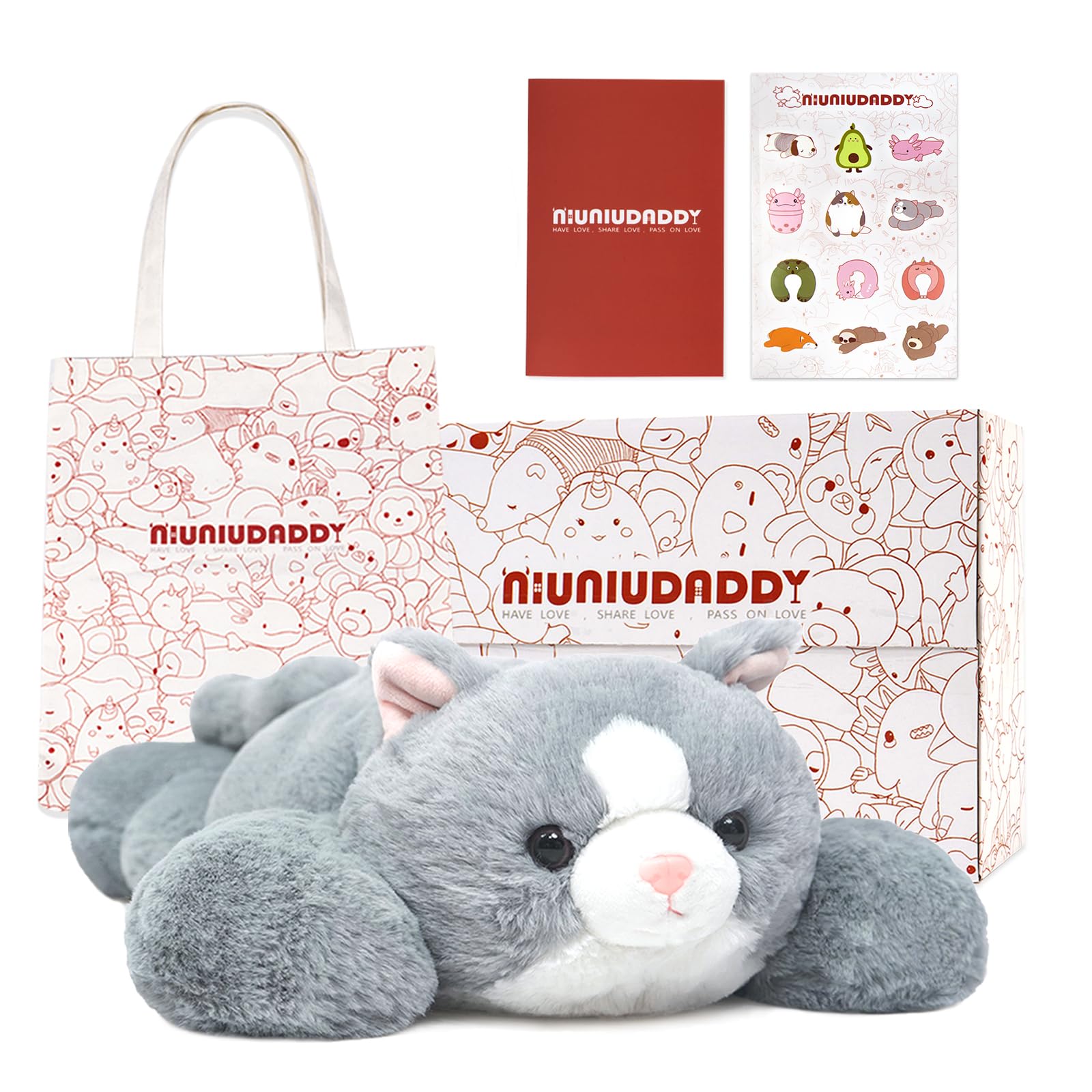 Niuniu Daddy Weighted Stuffed Animals for Anxiety, 3.3lbs Weighted Cat Plushies Toy for Adults Kids, 20 Large Grey Stuffed Cat P