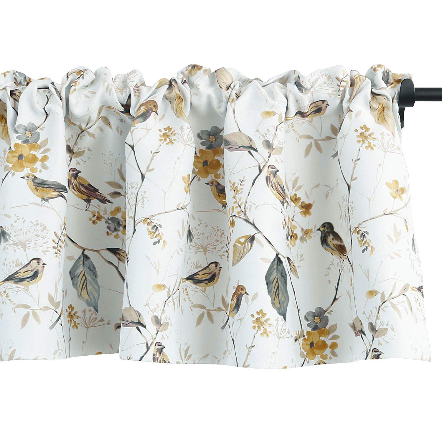 VOGOL Lovely Birds Vines Printed Window Curtains Valance, Pocket Valances for Windows for Kitchen Farmhouse, 52 x 18 Inch (Bird-