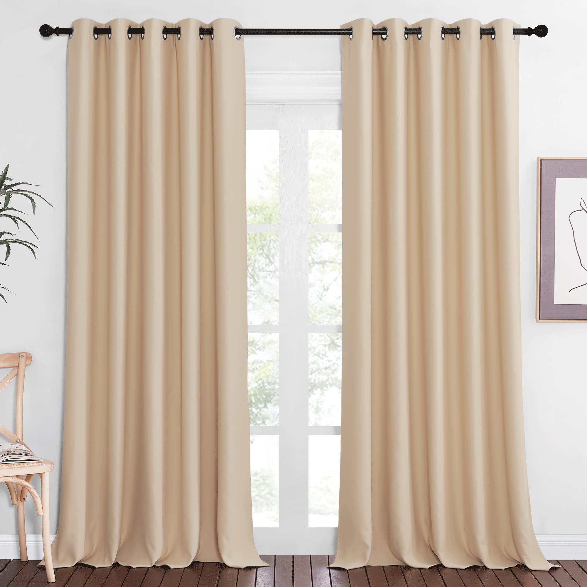NICETOWN Blackout Window Curtain 90 inch Length - Room Darkening Thermal Insulated Solid Grommet Drape Light Blocking for Bedroo