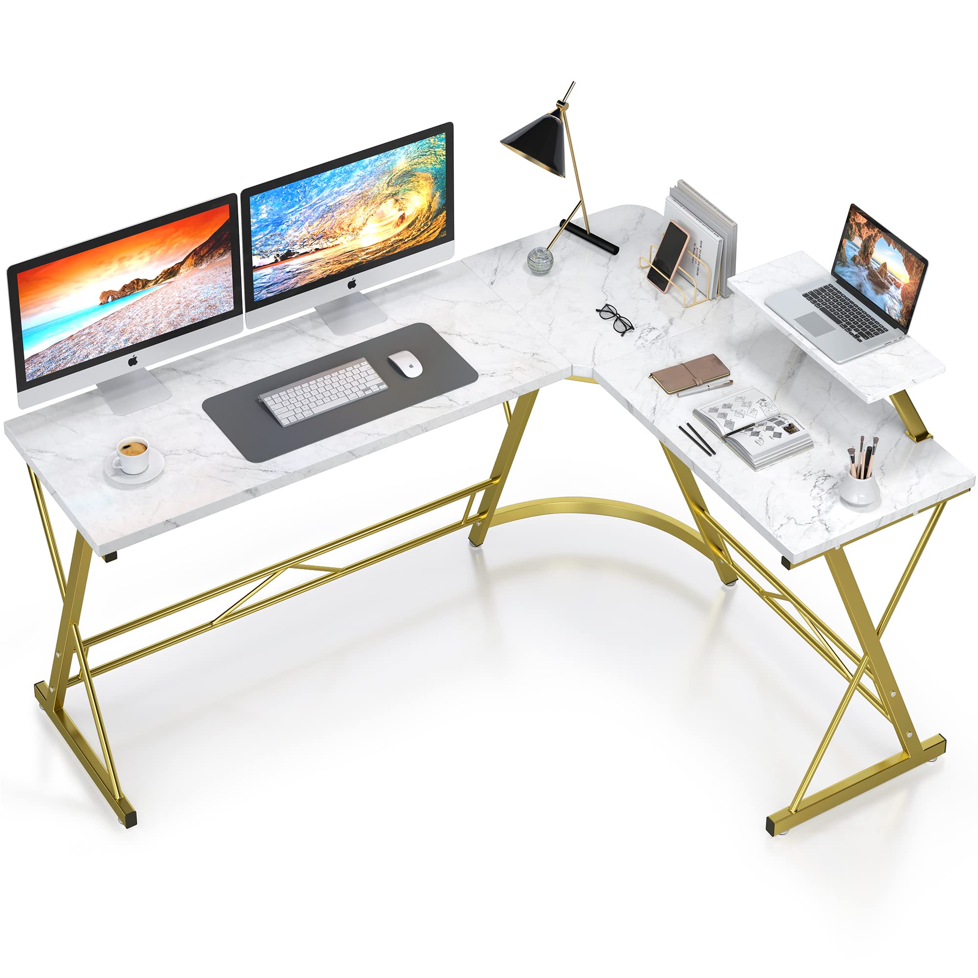 Mr IRONSTONE 63 L Shaped Gaming Desk, Corner Computer Desk, Home Office Writing Desk with Sturdy Monitor Shelf, Spacious L Shape
