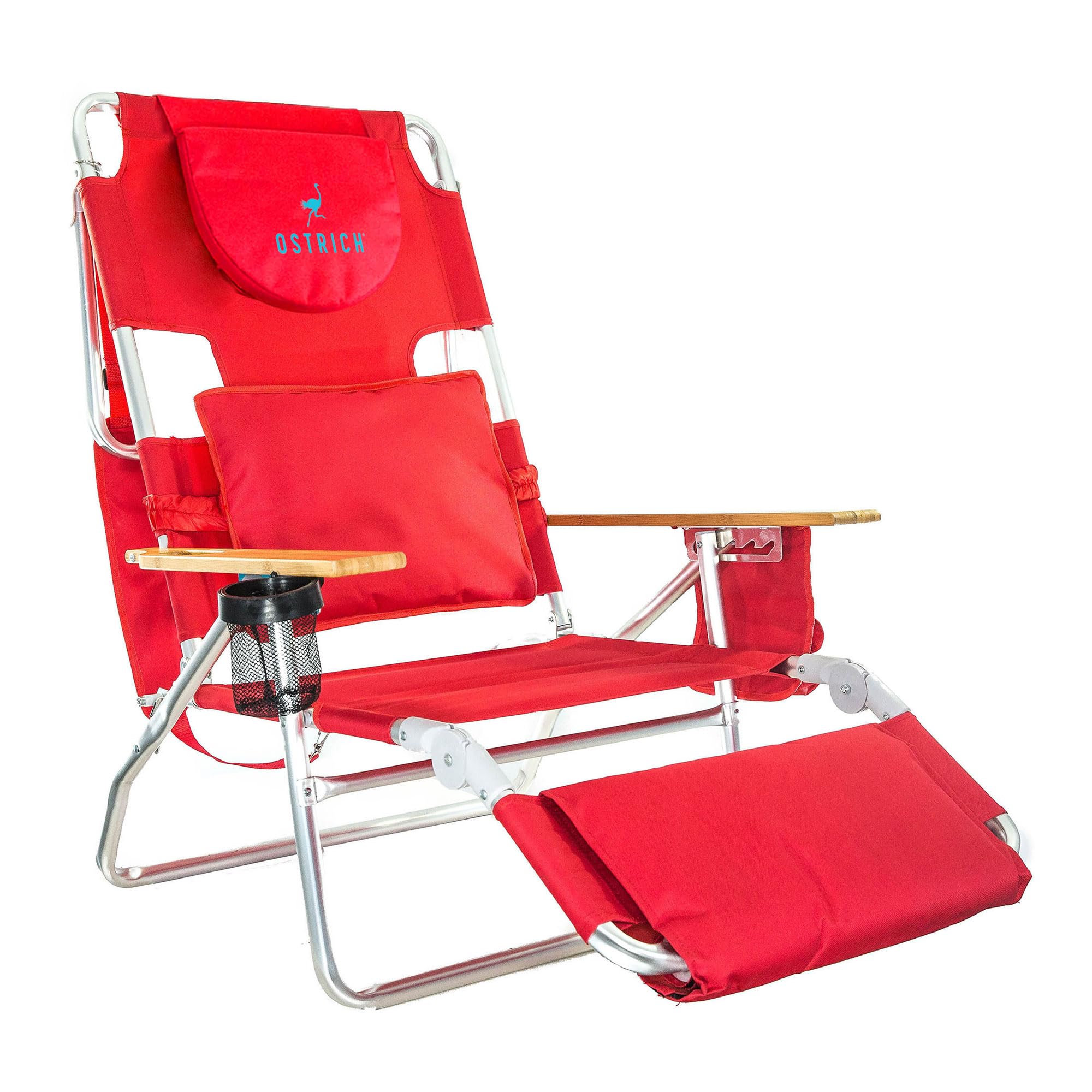 Ostrich Reclining Lounge Chair, Deluxe 3 in 1 Folding Outdoor Beach Lounger, Red - Compact and Portable Recliner for Pool Tannin