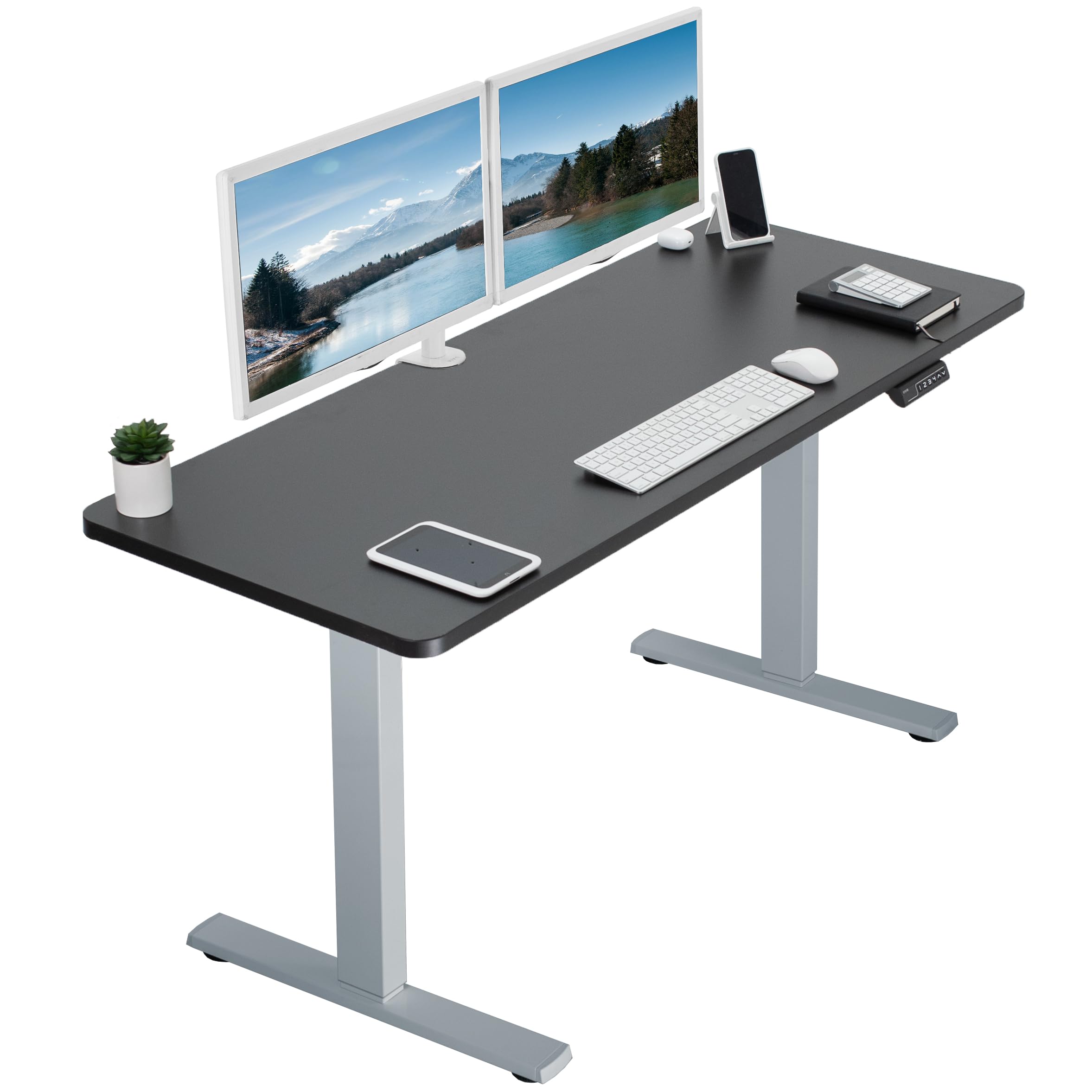 VIVO Electric Height Adjustable 60 x 24 inch Memory Stand Up Desk, Black Solid One-Piece Table Top, Gray Frame, Standing Worksta