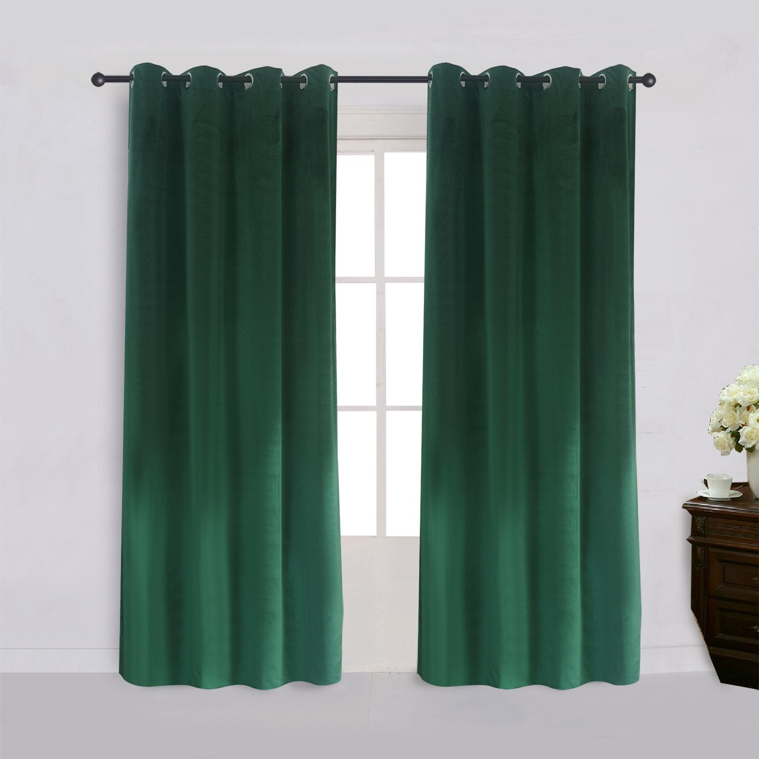 Super Soft Signature Velvet Curtains Set of 2 Smoky Dark-Green Classic Blackout Panels Home Theater Grommet Drapes Eyelet 52Wx12