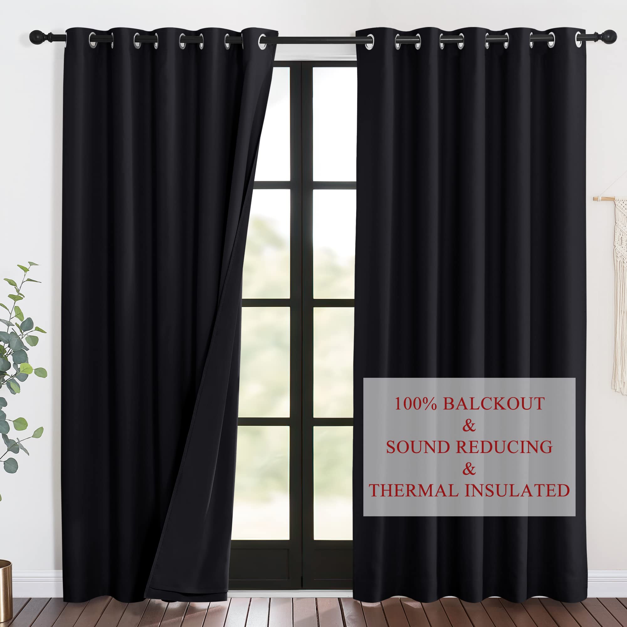 NICETOWN Sound Blocking and Heavy-Duty Space Divider Curtains for Living Room, Lined Insert Noise - Blackout - Thermal Insulatio