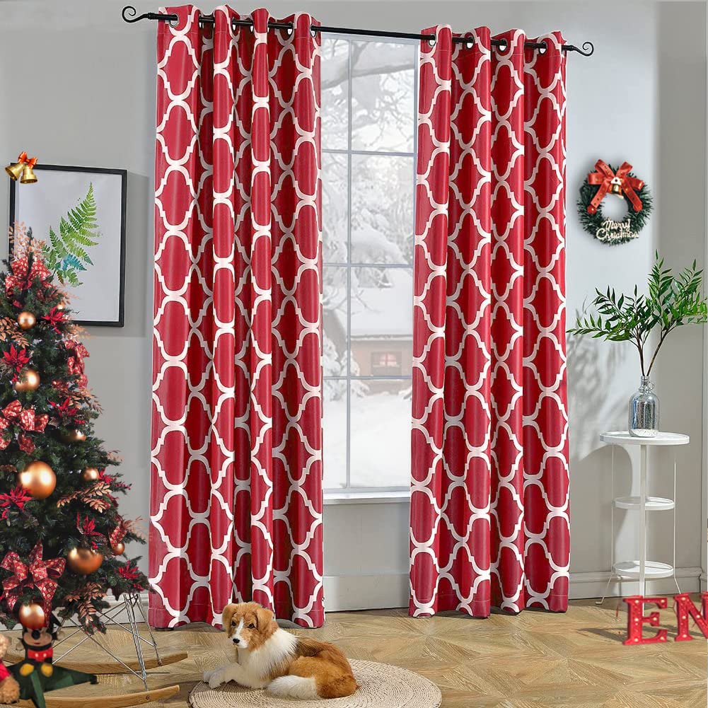 Melodieux Moroccan Fashion Room Darkening Blackout Grommet Top Curtains for Living Room, 52 by 84 Inch, Red (1 Panel)
