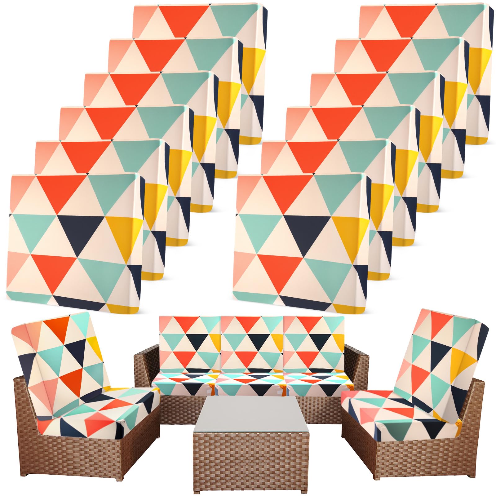 Newwiee 12 Pcs Patio Stretch Outdoor Cushion Covers Sofa Couch Covers Replacement Couch Slipcover for Sofa Seat Chair Porch Pati