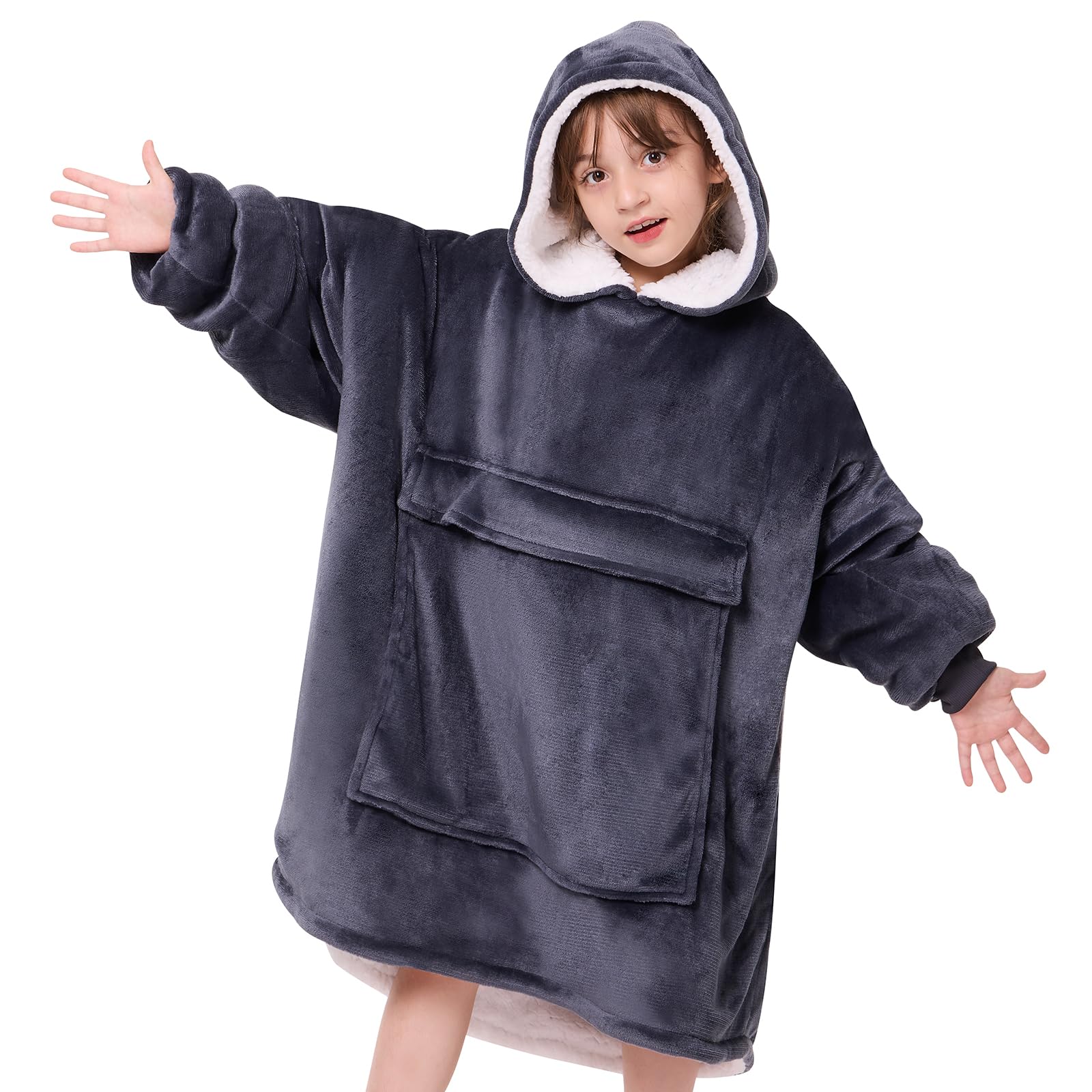 yescool Wearable Blanket Hoodie Kids, Oversized Blanket Sweatshirt with Sherpa Teen Girl Gifts for Kids, Youth, Boys, Girls, 8-1