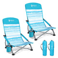 VILLEY Low Beach Chairs for Adults 2 Pack, High Back Folding Beach Chairs, Lightweight and Portable for Outdoor, Beach, Camping,