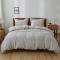 Simple&Opulence 100% Linen Duvet Cover Set with Washed-French Flax-3 Pieces Solid Color Basic Style Bedding Set-Breathable Soft 