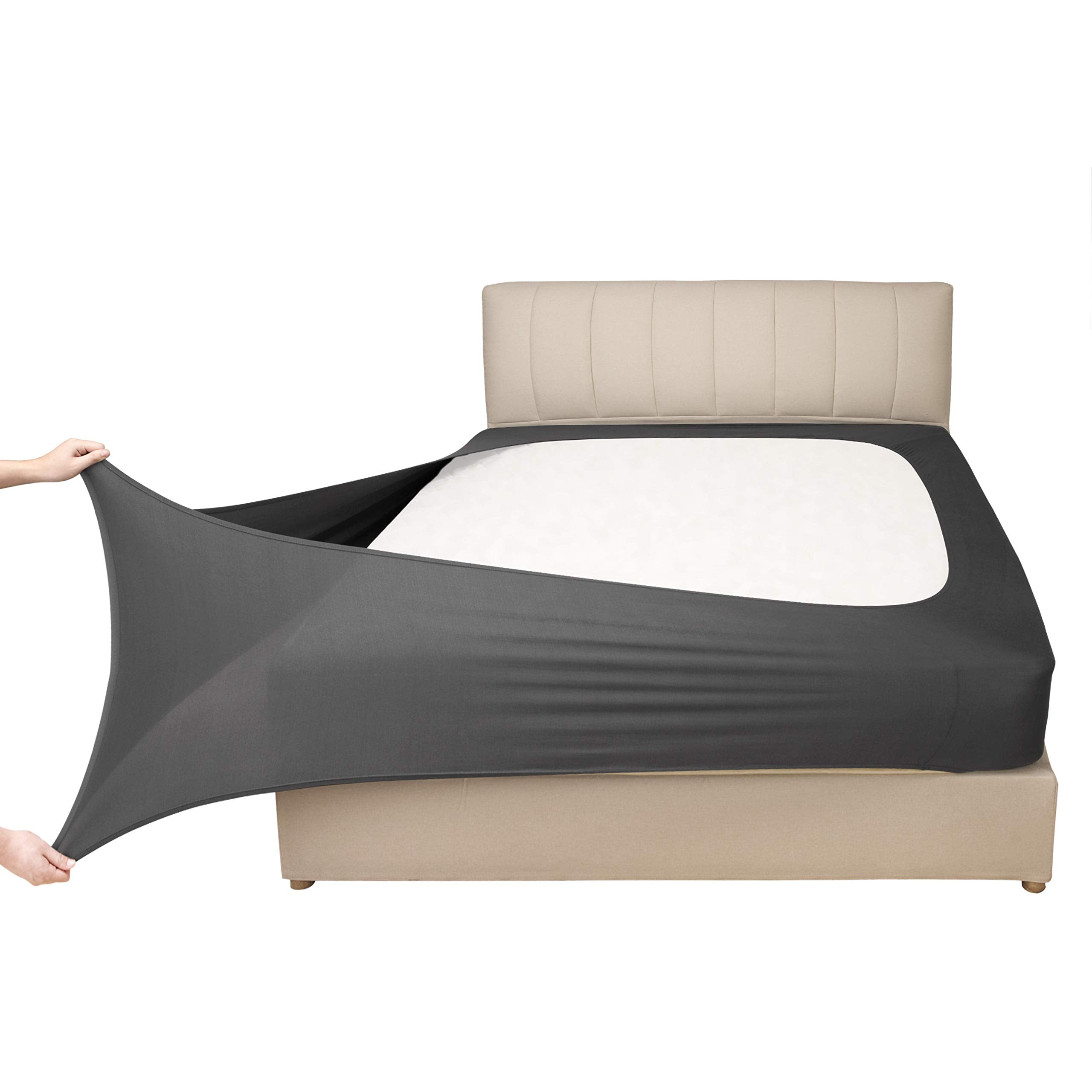 Stretch Jersey Box Spring Cover Wrap Around, Bed Skirt Alternative, Ultra Soft & Wrinkle Resistant, Queen/Queen XL, Dark Gray