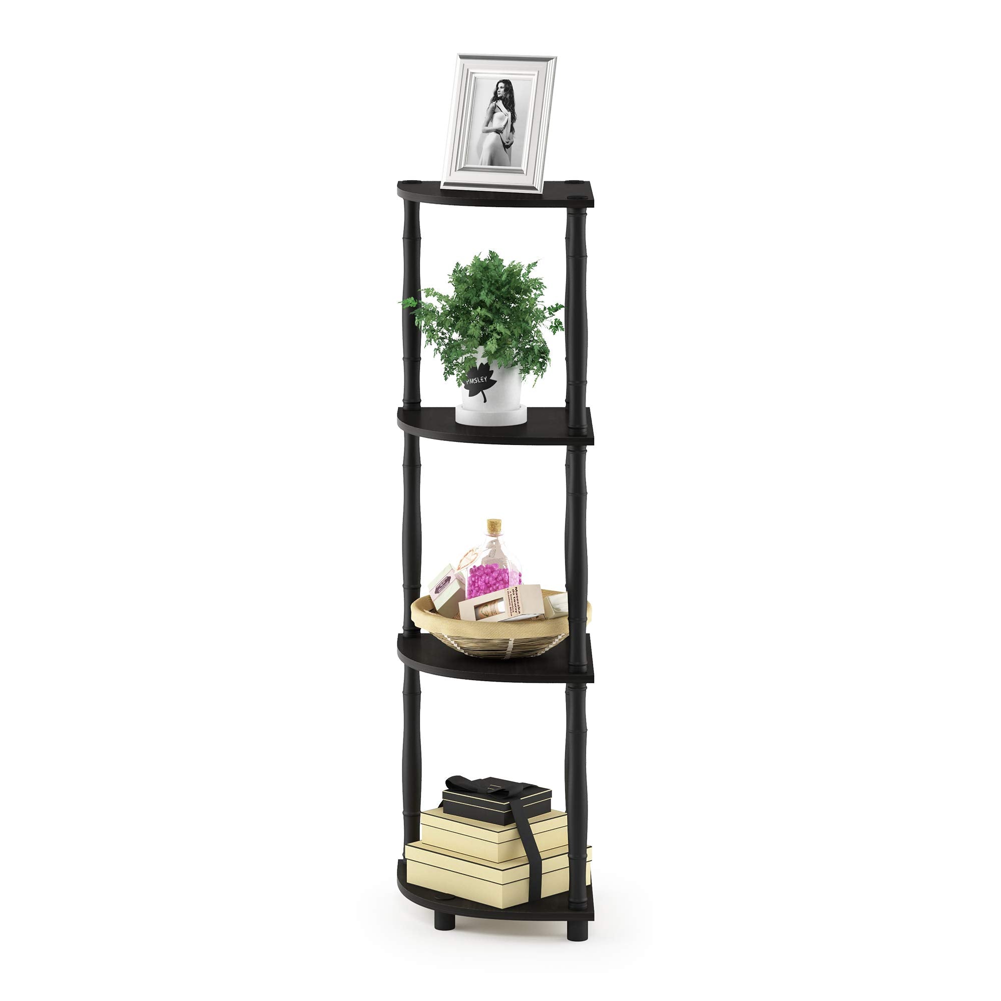 Furinno Turn-N-Tube 4-Tier Corner Display Rack Multipurpose Shelving Unit with Classic Tubes, Espresso/Black, 18114EX/BK, Espres