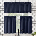 No. 918 Martine Microfiber Semi-Sheer Rod Pocket Kitchen Curtain Valance and Tiers Set, 54 x 24, Navy Blue
