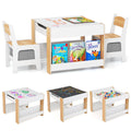 Costzon Kids Table and Chairs, 4 in 1 Wooden Activity Desk Set w/Reversible Tabletop, Bookshelves & Storage Drawers for Drawing,
