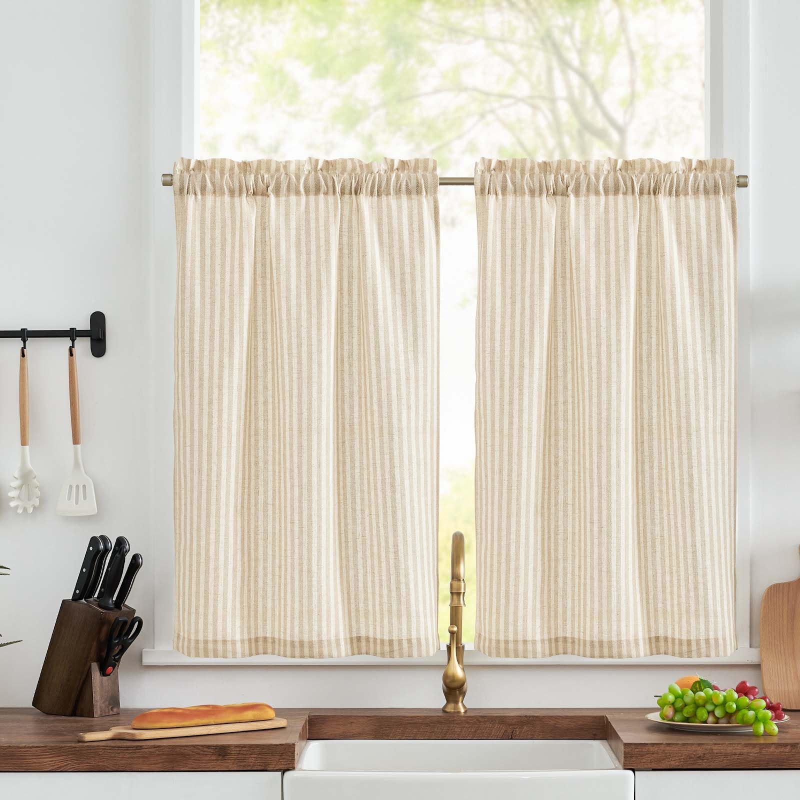 jinchan Linen Kitchen Curtains Striped Tier Curtains Ticking Stripe Curtains Pinstripe Cafe Curtains 36 Inch Length for Living R