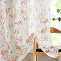 Tree Print Semi-Sheer Curtains 63inch Length White Red Orange Branch Curtain Panels for Living Room Bedroom Linen Textured Look 