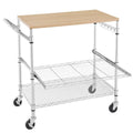3 Tier Rolling Kitchen Cart with Wood Tabletop, Kitchen Island Carts with Wheels & Slider Shelf, Microwave Cart on Wheels, Coffe