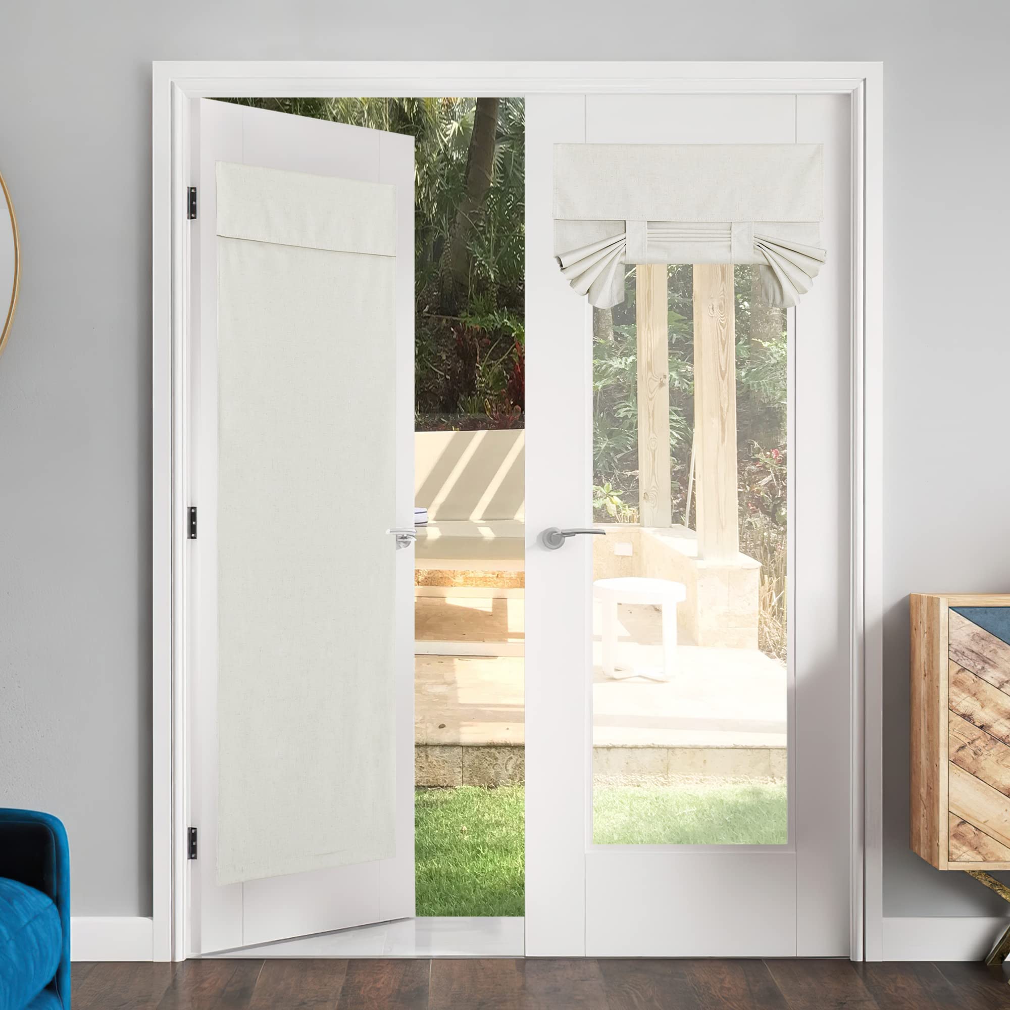 NICETOWN French Door Curtain for Doorway, 100% Blackout Linen Door Window Shade for Office/Bathroom Thermal Insulated Tie Up Cur