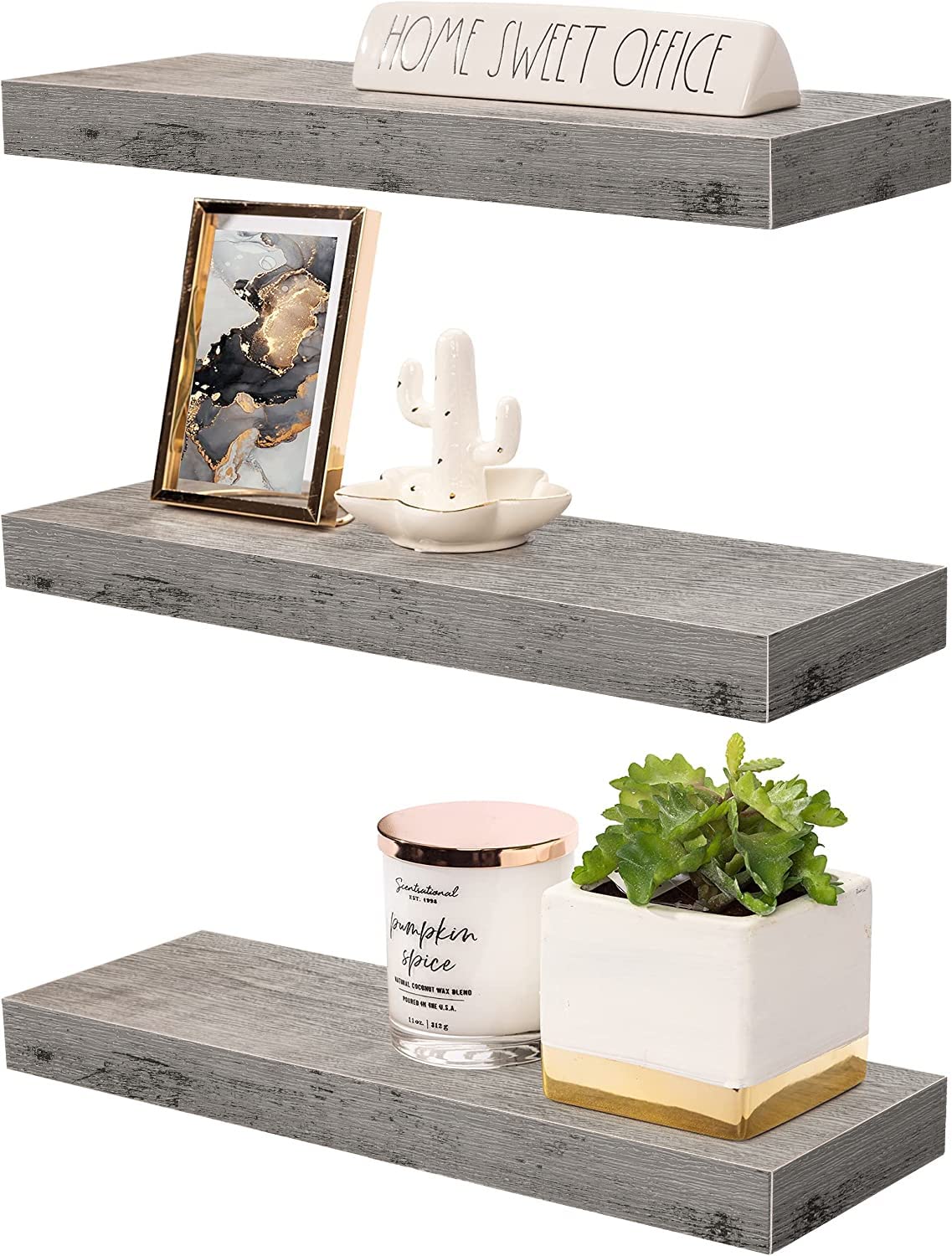 Sorbus Floating Shelf Set - Rustic Engineered Wood Hanging Rectangle Wall Shelves - Perfect for Home D