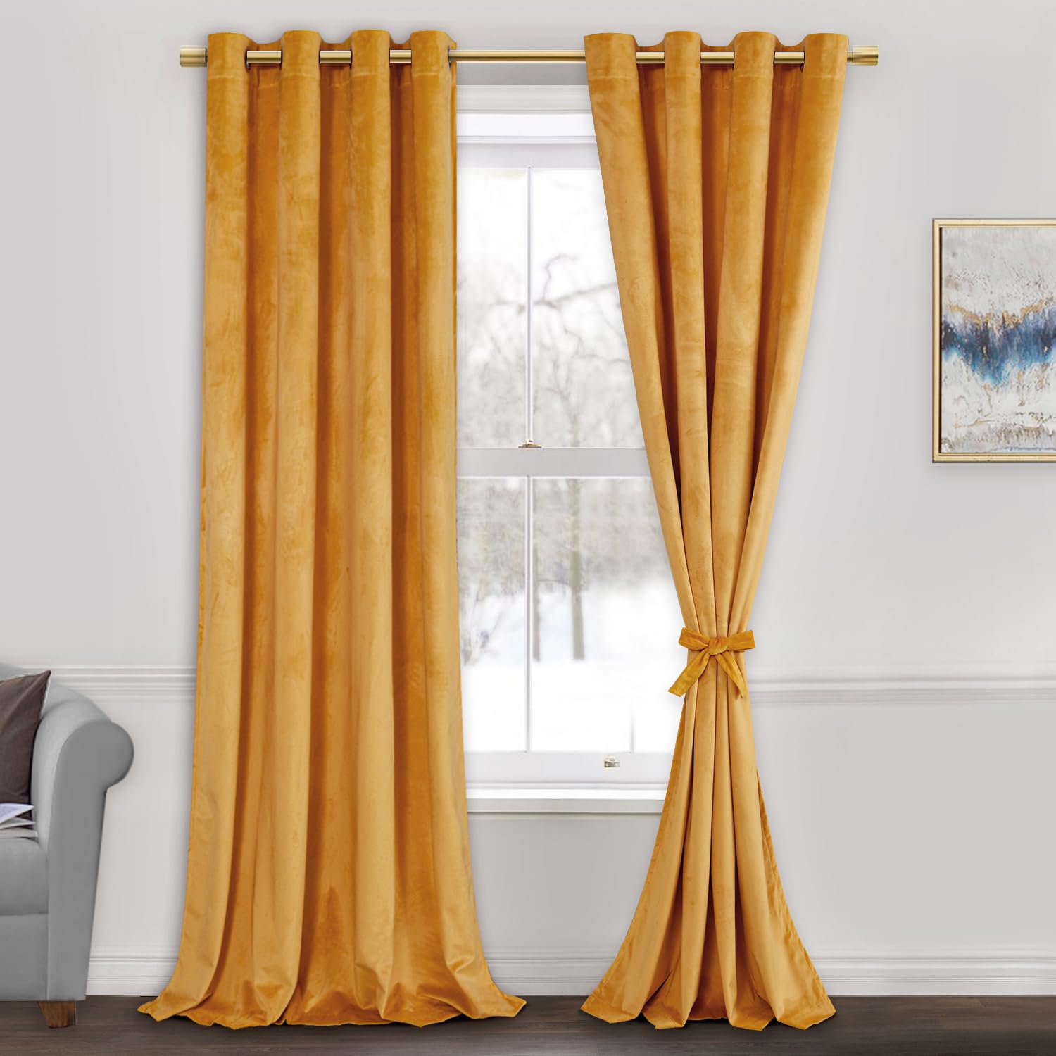 JIUZHEN Velvet Curtains 96 inches - Thermal Insualted Room Darkening Grommet Super Soft Velvet Textured Drapes for Living Room/B