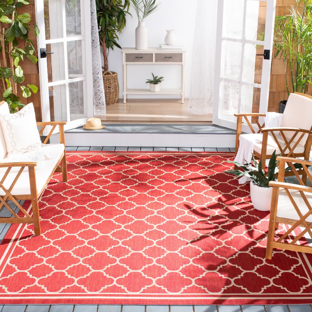 SAFAVIEH Courtyard Collection 8 x 10 Red/Bone CY6918 Trellis Indoor/ Outdoor Patio Backyard Mudroom Area Rug