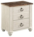 Signature Design by Ashley Willowton Farmhouse 2 Drawer Nightstand with USB Charging Ports, 25.67 Tall, Whitewash