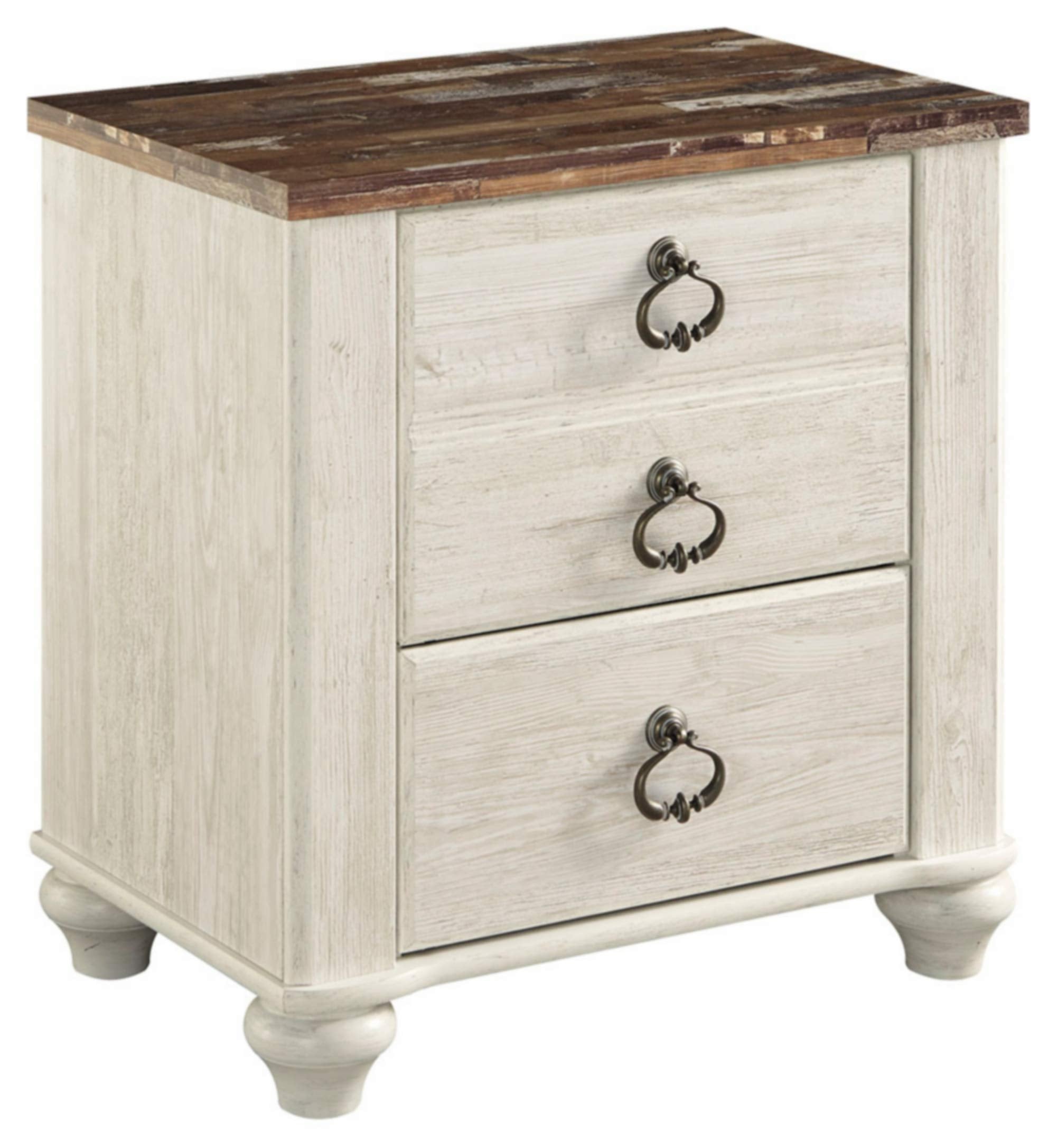 Signature Design by Ashley Willowton Farmhouse 2 Drawer Nightstand with USB Charging Ports, 25.67 Tall, Whitewash