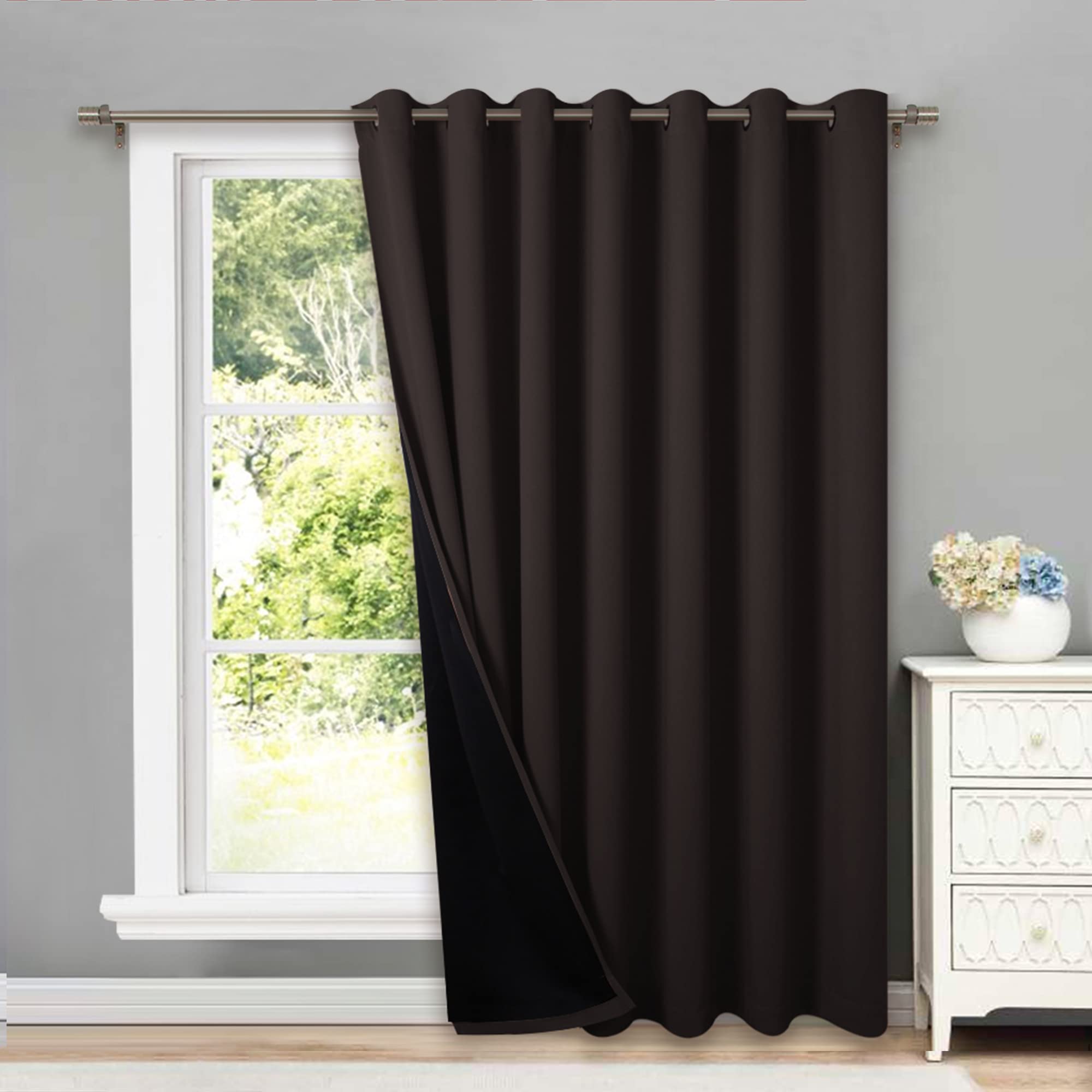 NICETOWN Extra Wide Patio Door Curtain, Super Heavy-Duty Thermal Sliding Glass Door Lined Drape, Privacy Assured 100% Blackout W