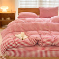NSNLGSGC Red Gingham Duvet Cover Set King, Grid Simple Geometric Square Pattern Comforter Cover,Soft Plaid Washed Microfiber Bed