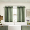 XTMYI Olive Green Linen Kitchen Curtains 24 Inch Length Rustic Farmhouse Boho Short Cafe Semi Sheer Curtains Rod Pocket Tiers fo