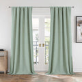 CUCRAF 100% Blackout Back Tab and Rod Pocket Curtains 96 Inch Length 2 Panels Set, Sage Green Linen Curtain for Living Room Bedr
