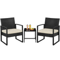 Yaheetech 3 Pieces Rattan Bistro Set, Outdoor Wicker Patio Modern Conversation Furniture, 2 Chairs & Tempered Glass Coffee Table
