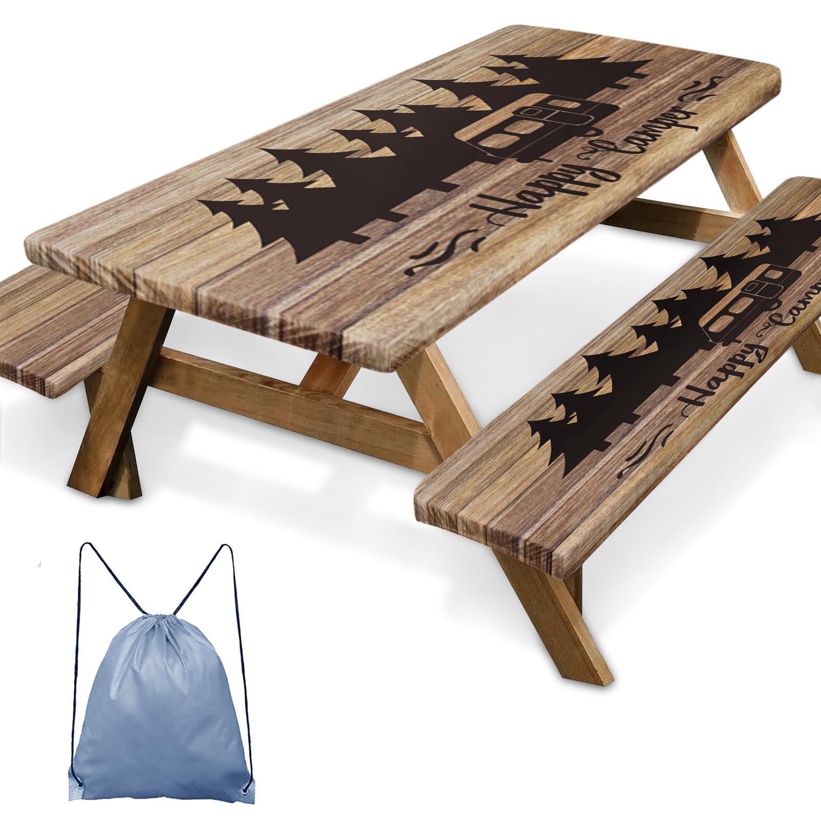 Britown Picnic Table Cover with Bench Covers Elastic Edges, Wooden Camper Fitted Table Cover, Outdoor Patio Camping Essentials 6
