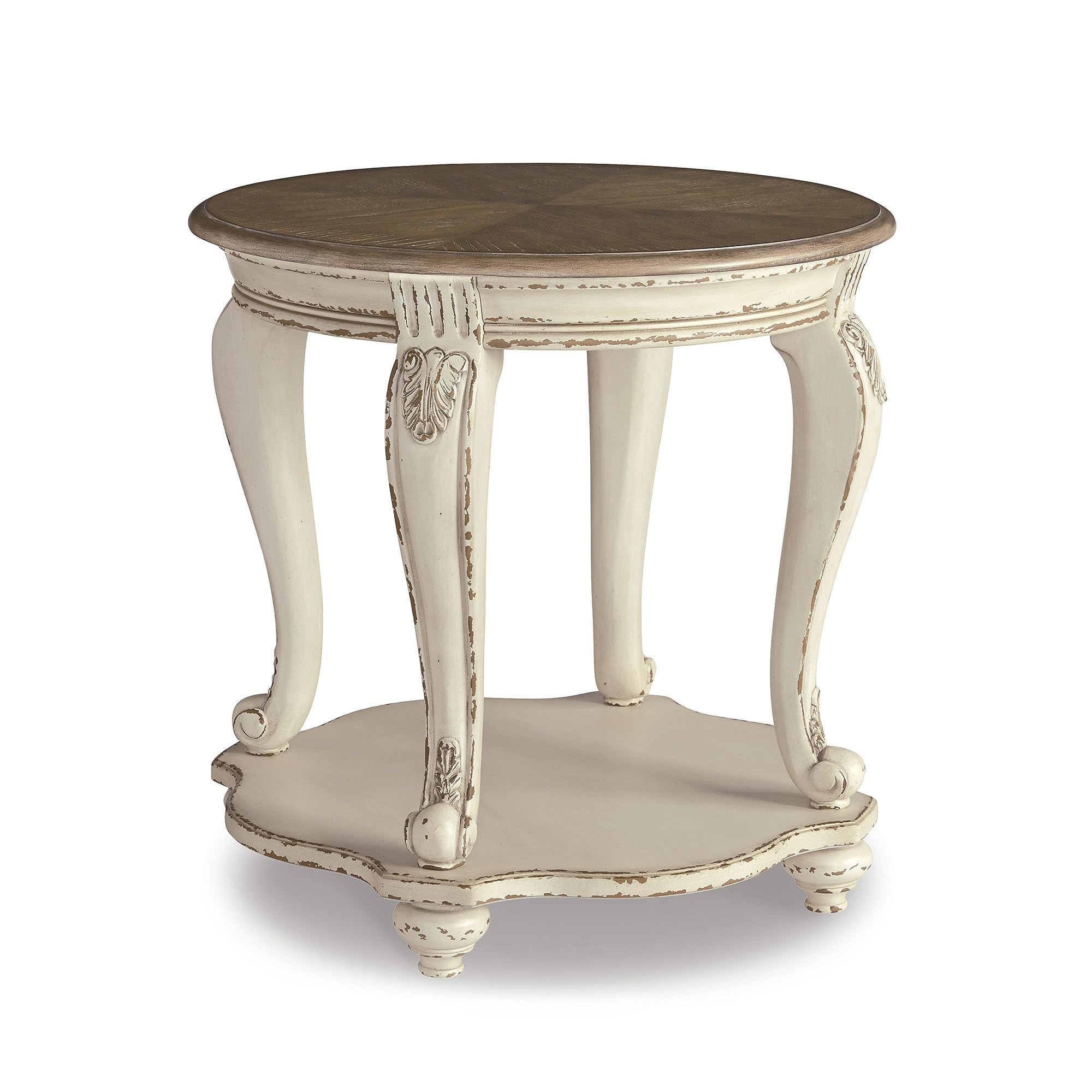 Signature Design by Ashley Realyn French Country Two Tone Round End Table, Chipped White