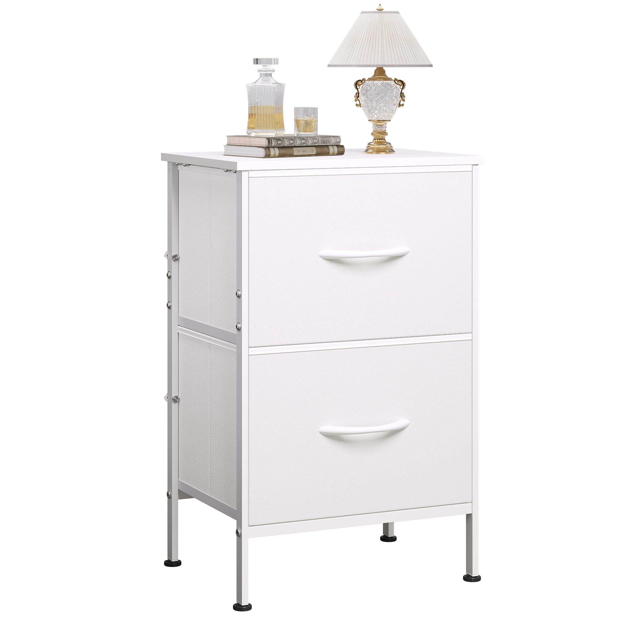 WLIVE White Nightstand, Night Stand with 2 Drawers, Small Dresser for Bedroom, Bedside Furniture, College Dorm, End Table with F