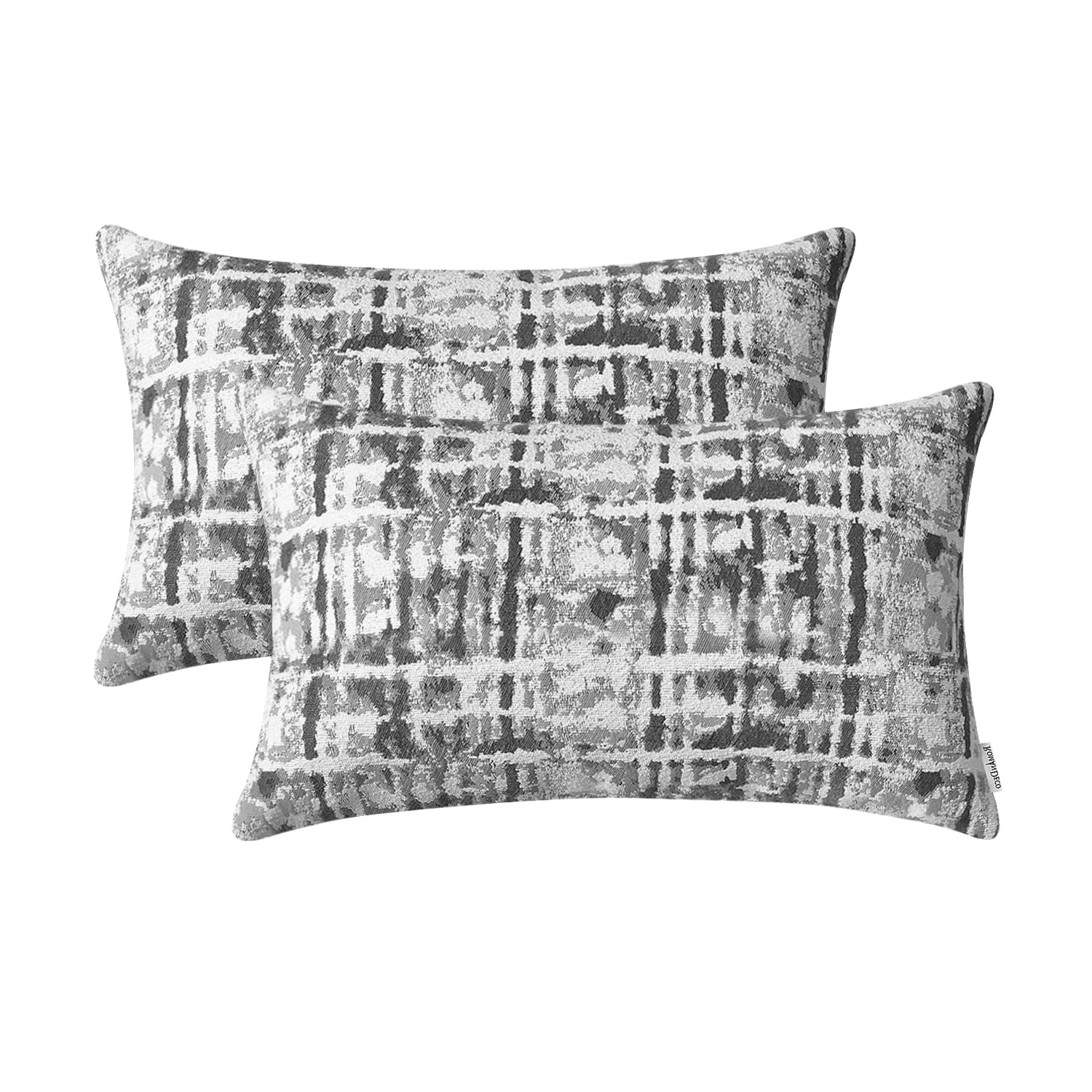 ROMANDECO Jacquard Decorative Throw Pillow Covers for Couch Set of 2, 12x20 Inches, Grey