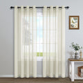 Pitalk Beige Curtains 108 Inches Long for Living Room 2 Panel Grommet Neutral Linen Textured Sheer Drape Light Filtering Curtain