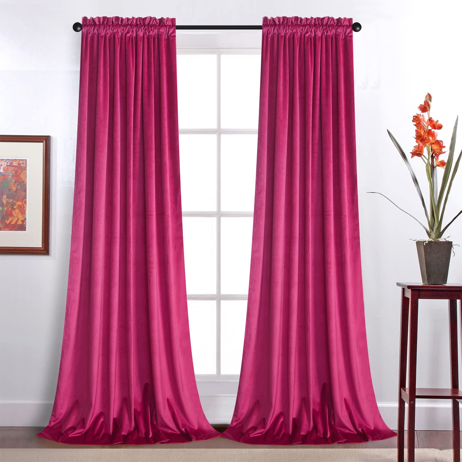 Roslynwood Purple Velvet curtains for Living Room - Velvet curtain Panels Privacy Rod Pocket Window Drapes for Bedroom,W52 by L8