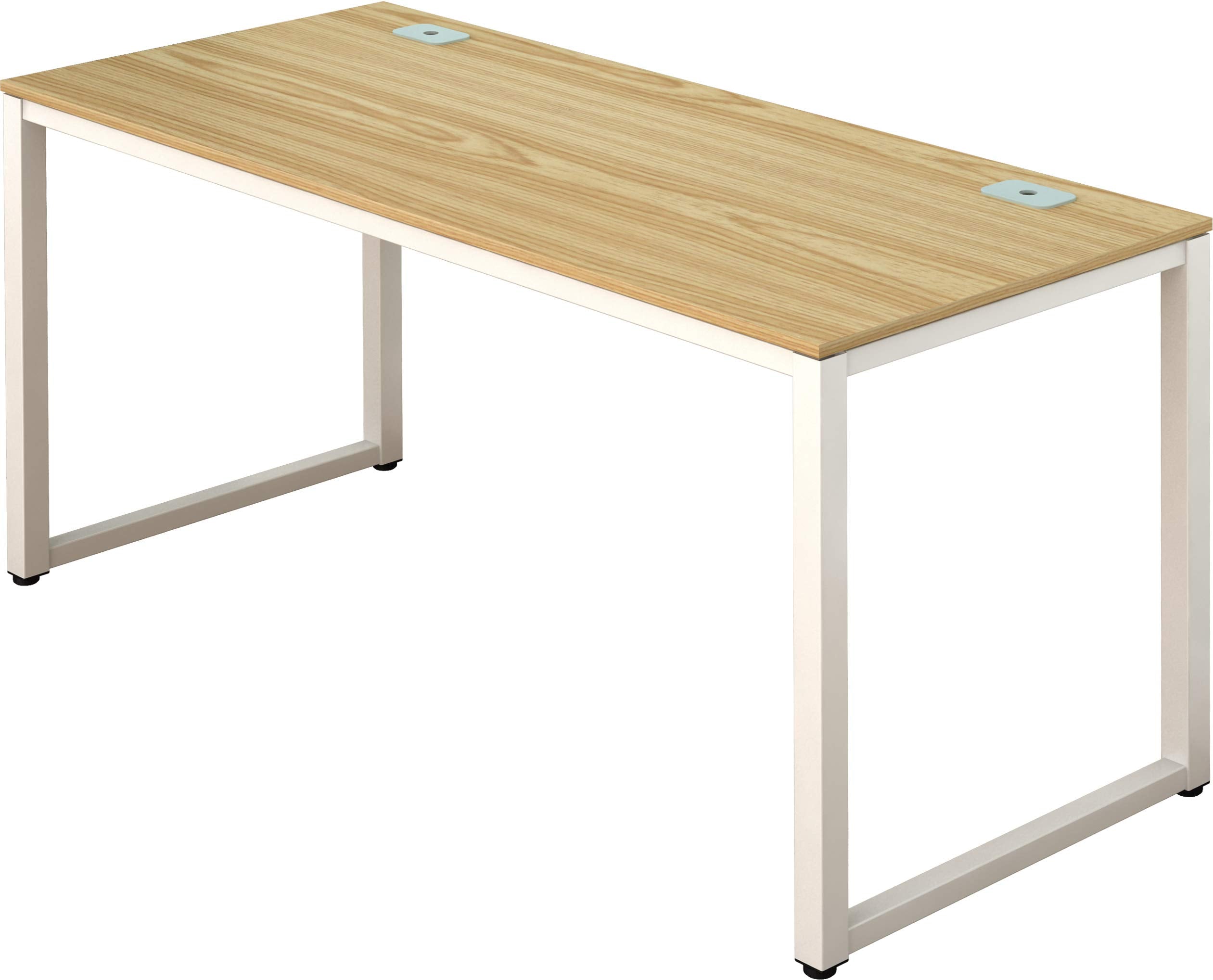 SHW Home Office 55-Inch Large Computer Desk, 24 Deep, White Frame with Oak Top