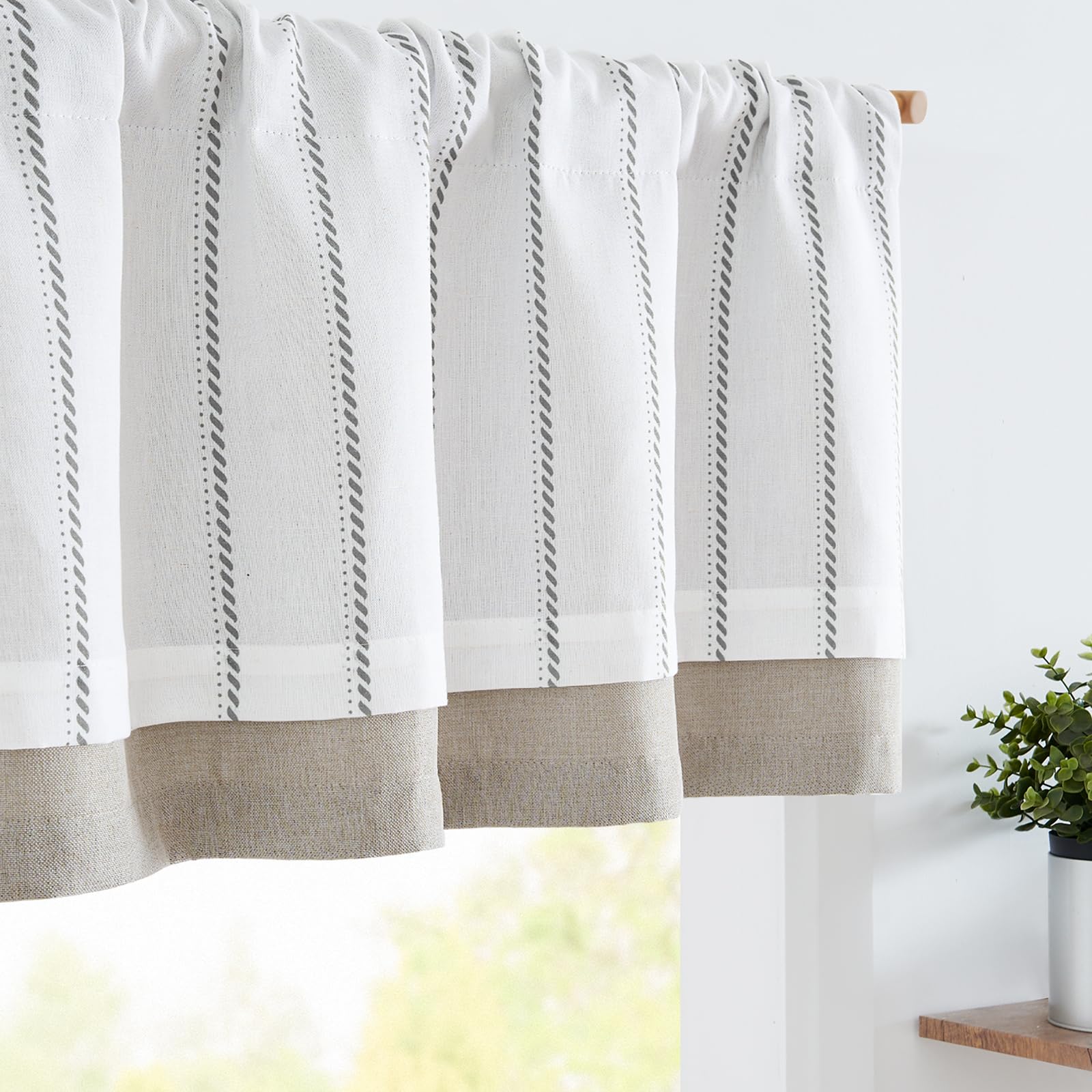 jinchan Nautical Valance Striped Linen Curtain 18 Inch Gray Farmhouse Room Darkening Kitchen Valance for Living Room Window Doub