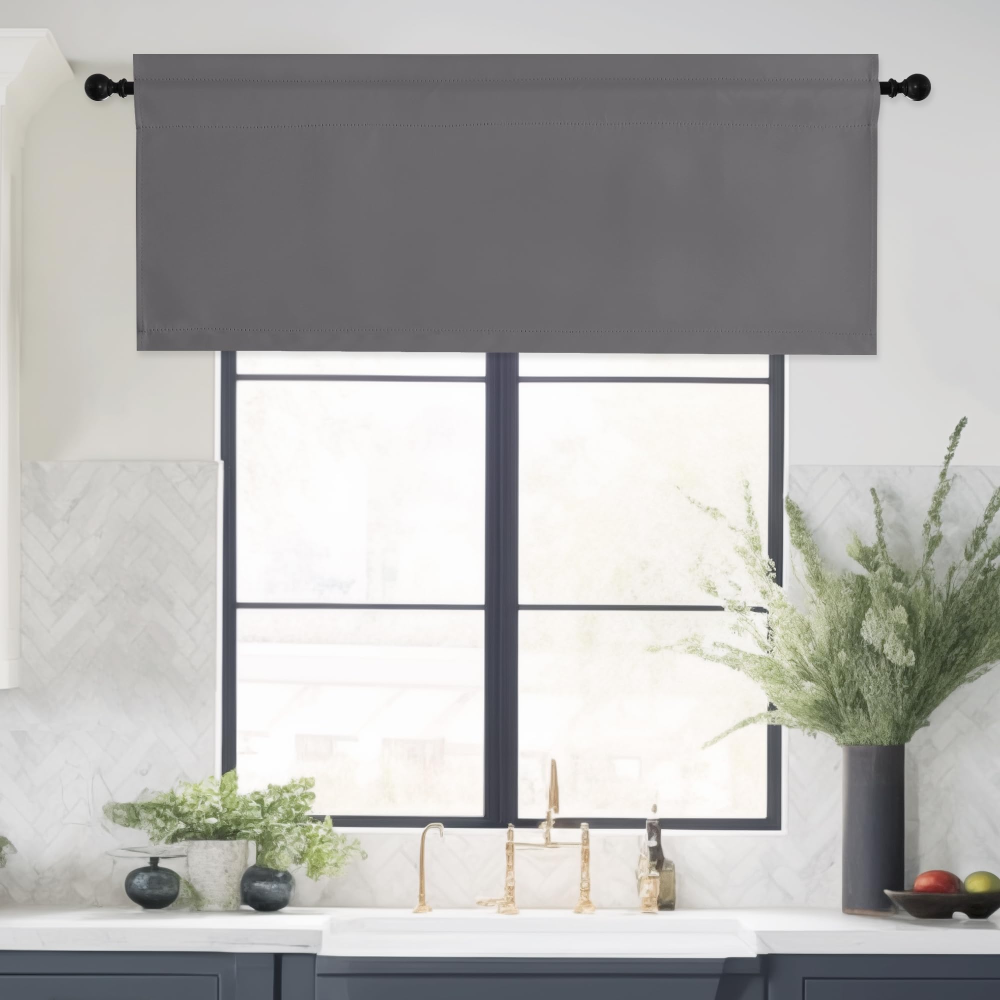 NICETOWN Grey Valances for Windows - Thermal Insulated Room Darkening Kitchen Curtain Rod Pocket Bathroom Valances for Living Ro