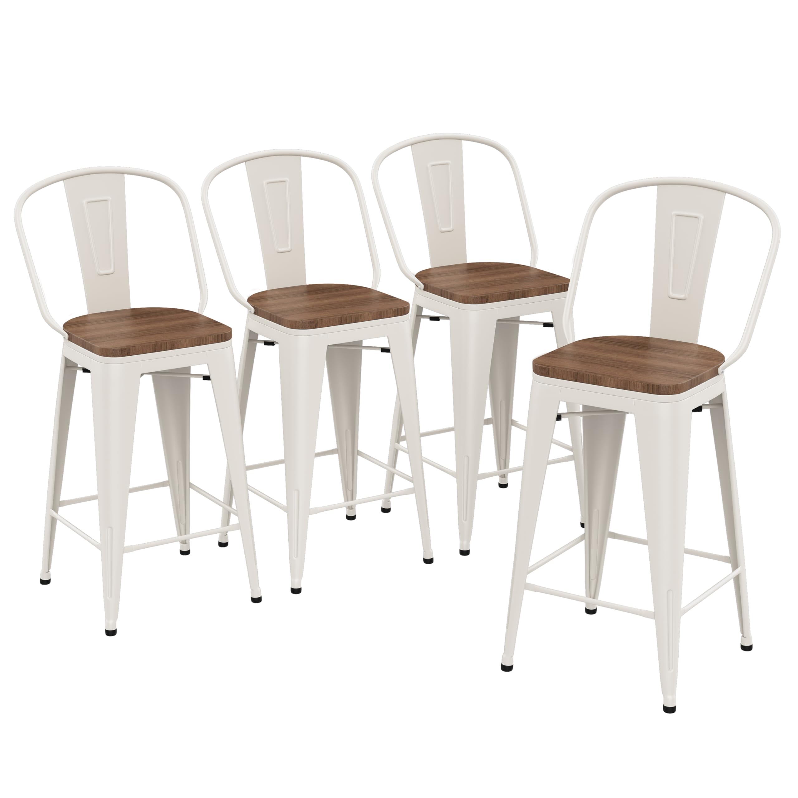 Yongqiang 26 inch Metal Bar Stools Set of 4 Farmhouse Kitchen Island Counter Height Bar Chairs High Back Barstools with Large Wo