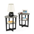 Furinno JAYA Oval End Side Night Stand/Bedside Table, 2-Pack, French Oak Grey/Black