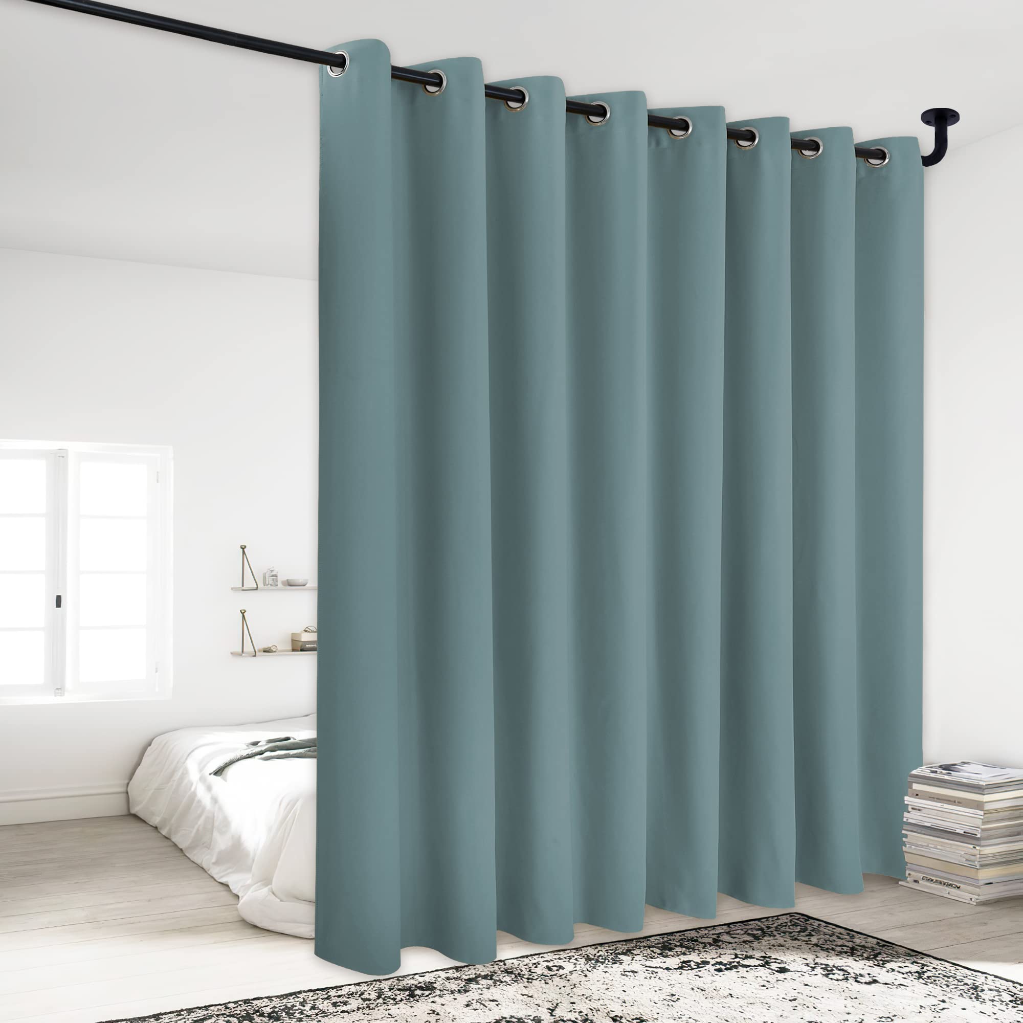 NICETOWN Lower Noise Room Divider Curtain Screen Partitions, Greyish Blue, 1 Panel, 84 Tall x 120 Wide, Blackout Sound Reducing 