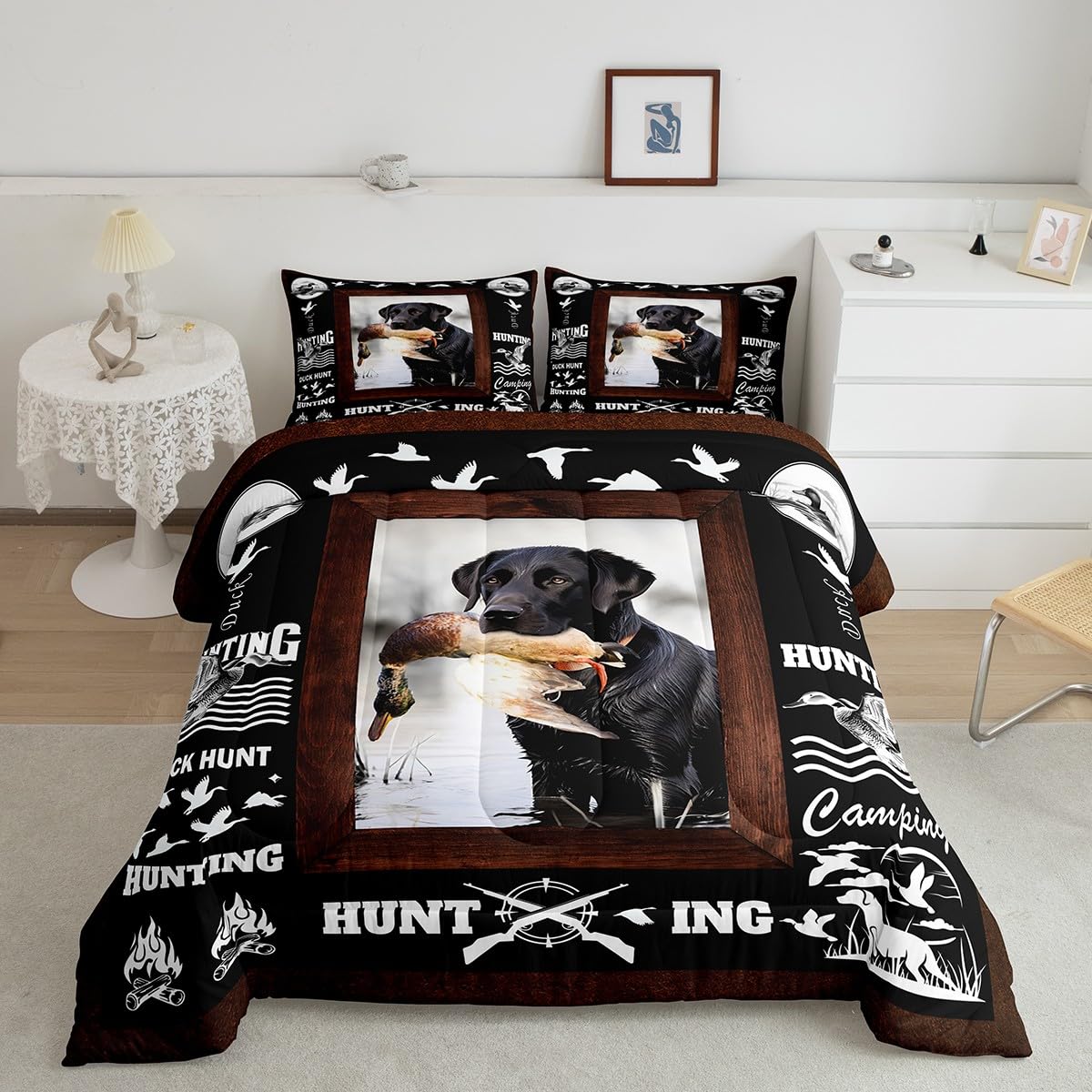 Feelyou Duck Hunting Comforter Hunting and Fishing Bedding Set for Kids Boys Girls Dog Hunter Comforter Set Wild Animal Inner Fi