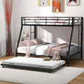 KOMFOTT Twin Over Full Bunk Bed with Trundle, Heavy-Duty Metal Bunk Bed Frame with Guardrail & 2 Ladders, Space-Saving Bunk Bed 